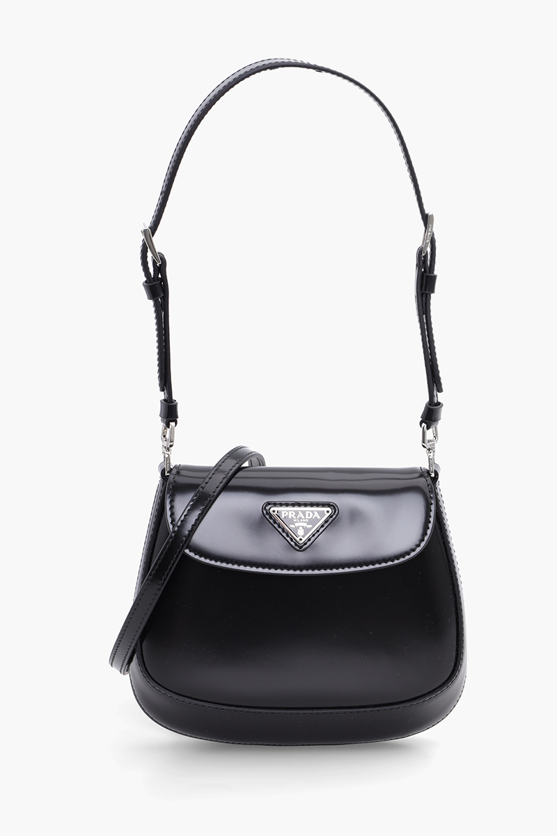 PRADA Cleo Flap Shoulder Bag in Black Brushed Leather 0