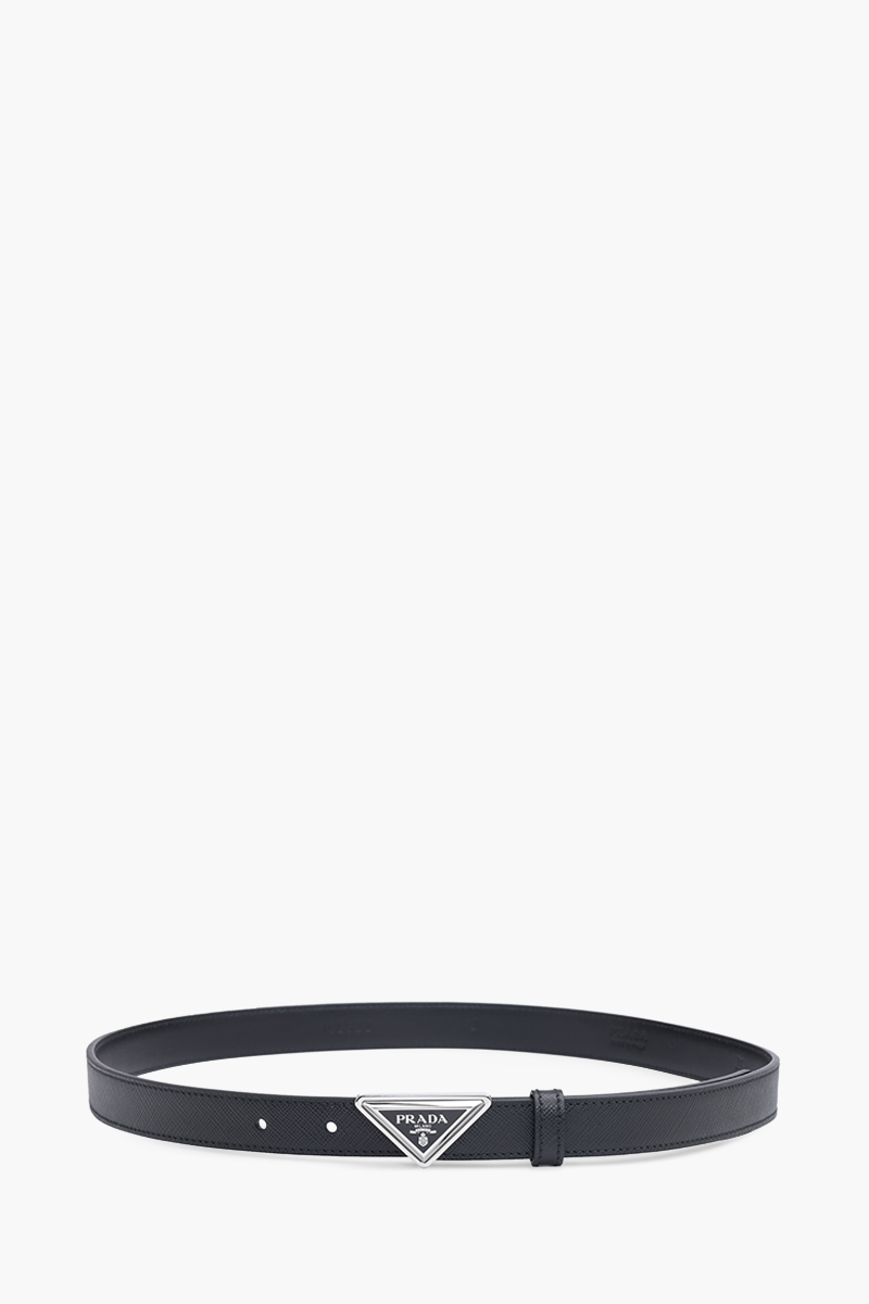 PRADA Women Belt 2cm Black Saffiano Leather SHW with Triangular Logo Buckle 0