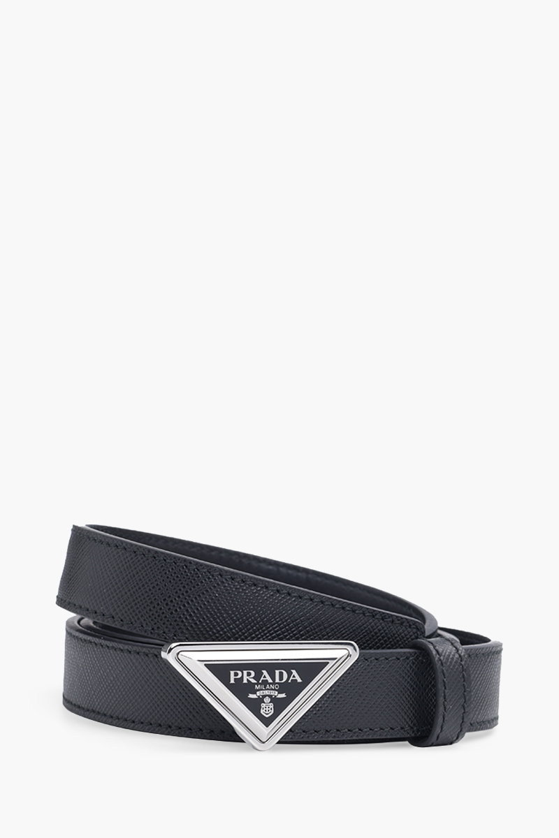 PRADA Women Belt 2cm Black Saffiano Leather SHW with Triangular Logo Buckle 1