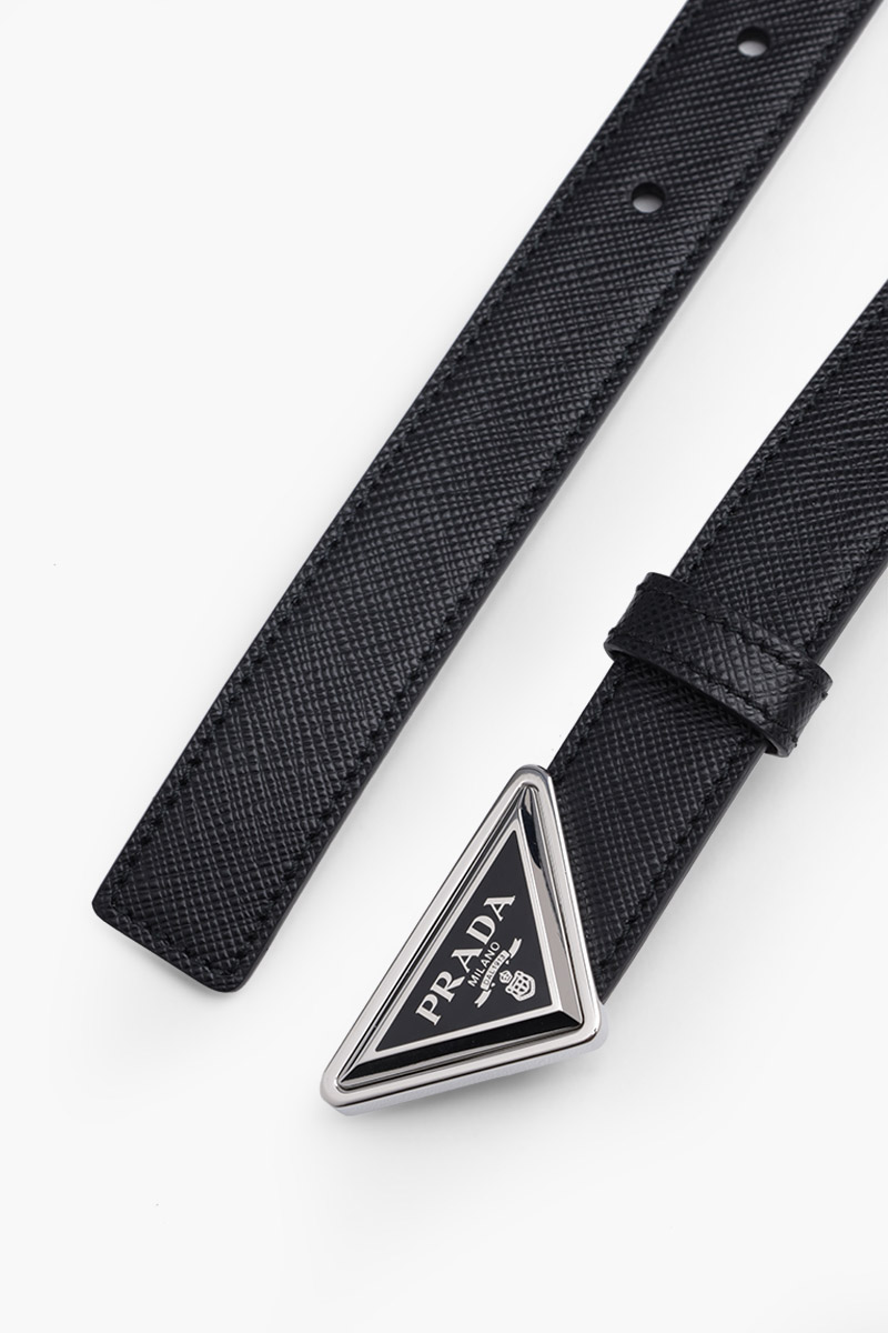 PRADA Women Belt 2cm Black Saffiano Leather SHW with Triangular Logo Buckle 2