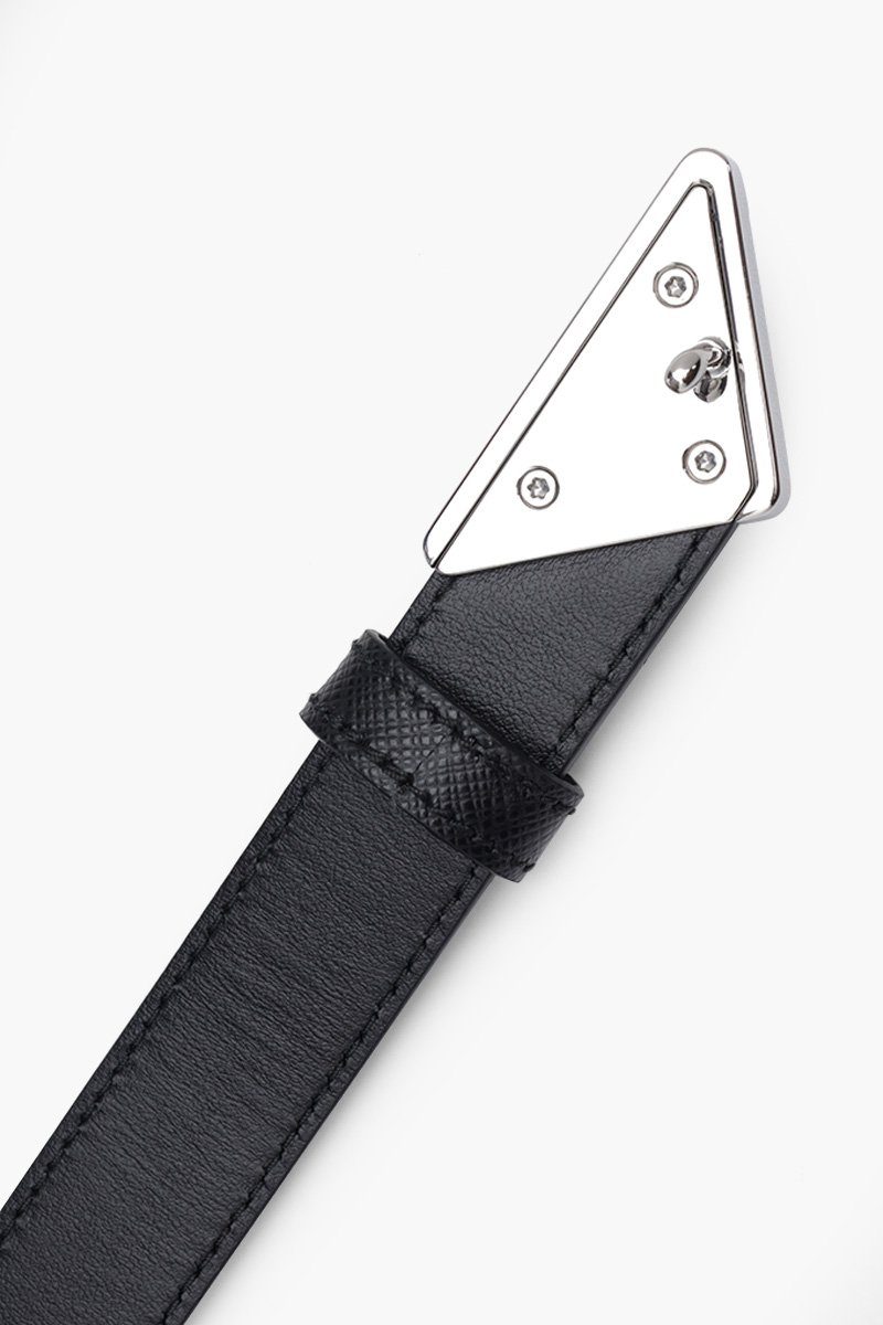 PRADA Women Belt 2cm Black Saffiano Leather SHW with Triangular Logo Buckle 3