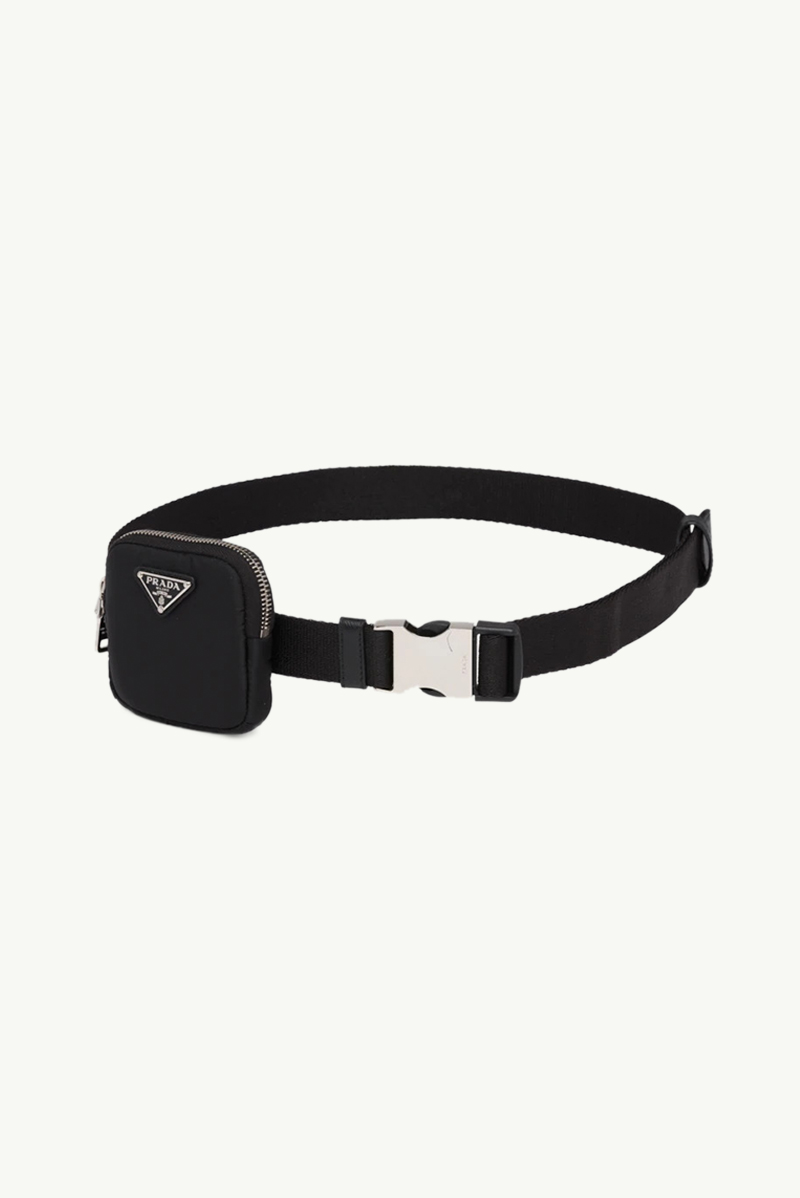 PRADA Men Triangle Logo Woven Belt 3cm in Black Nylon with Card Holder 0