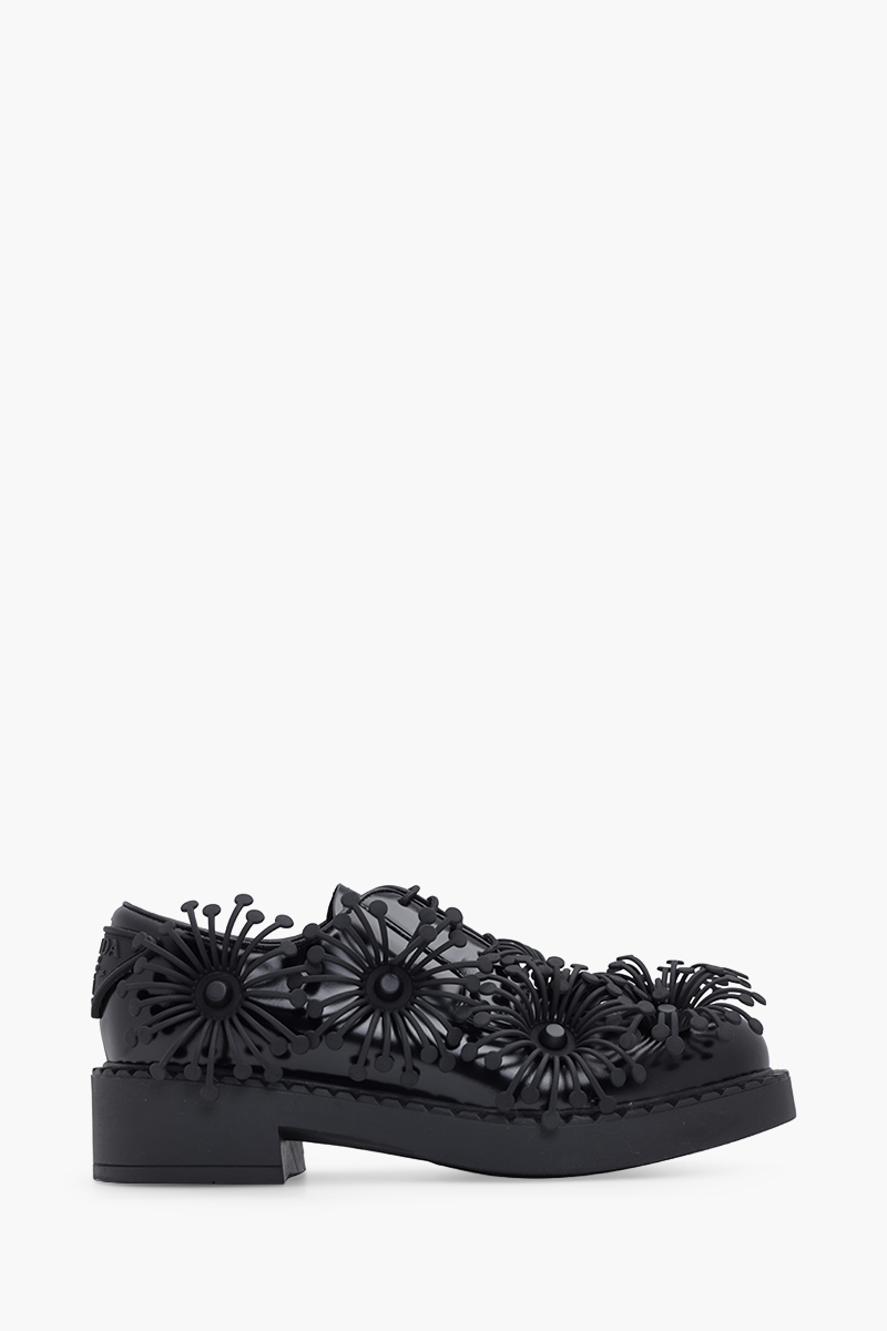 PRADA Women Azalea Flowers Loafers in Black Leather 0