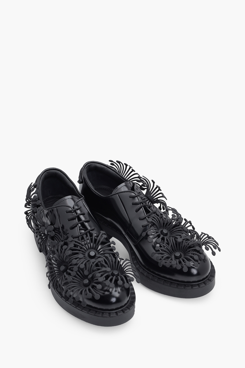 PRADA Women Azalea Flowers Loafers in Black Leather 1