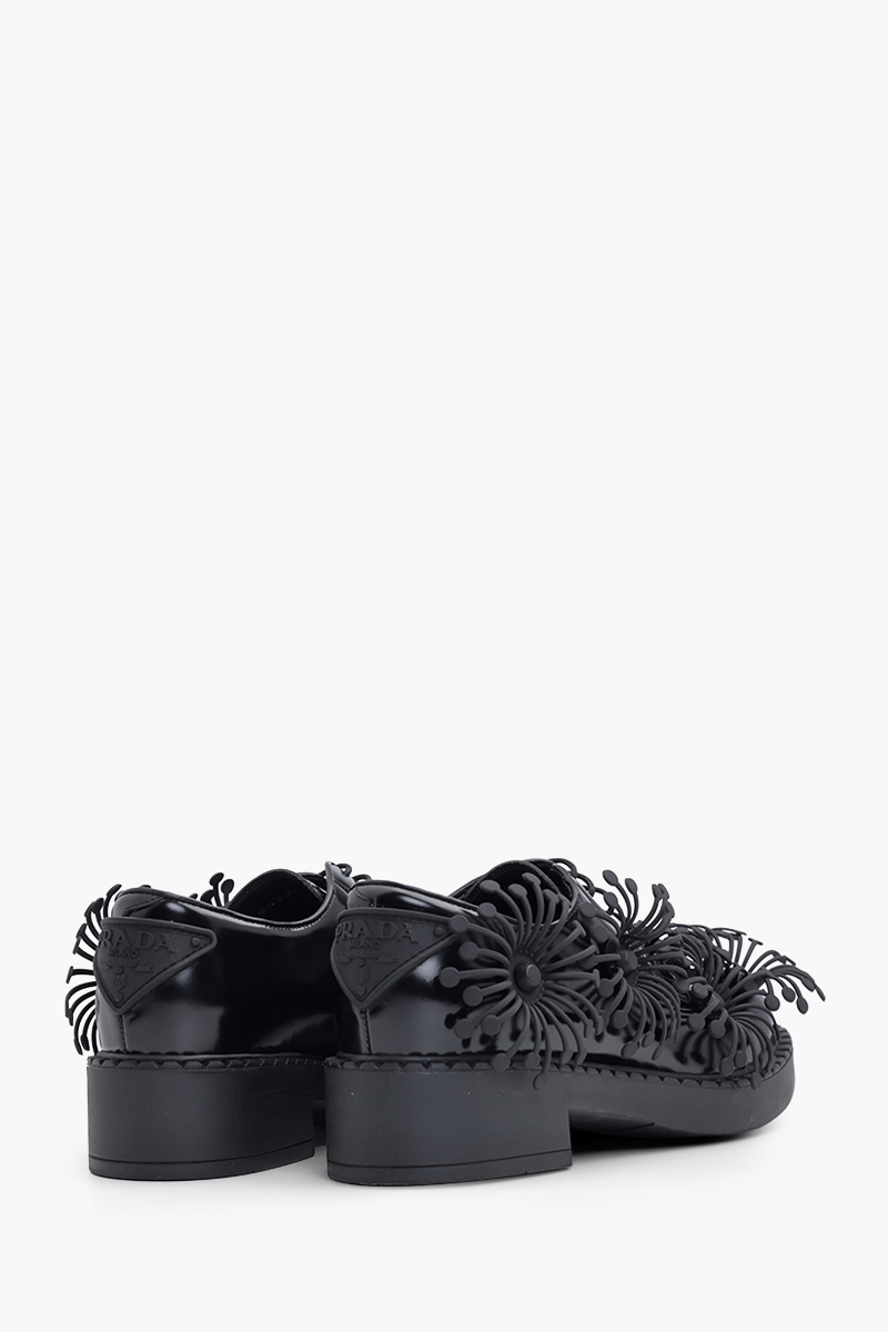 PRADA Women Azalea Flowers Loafers in Black Leather 2