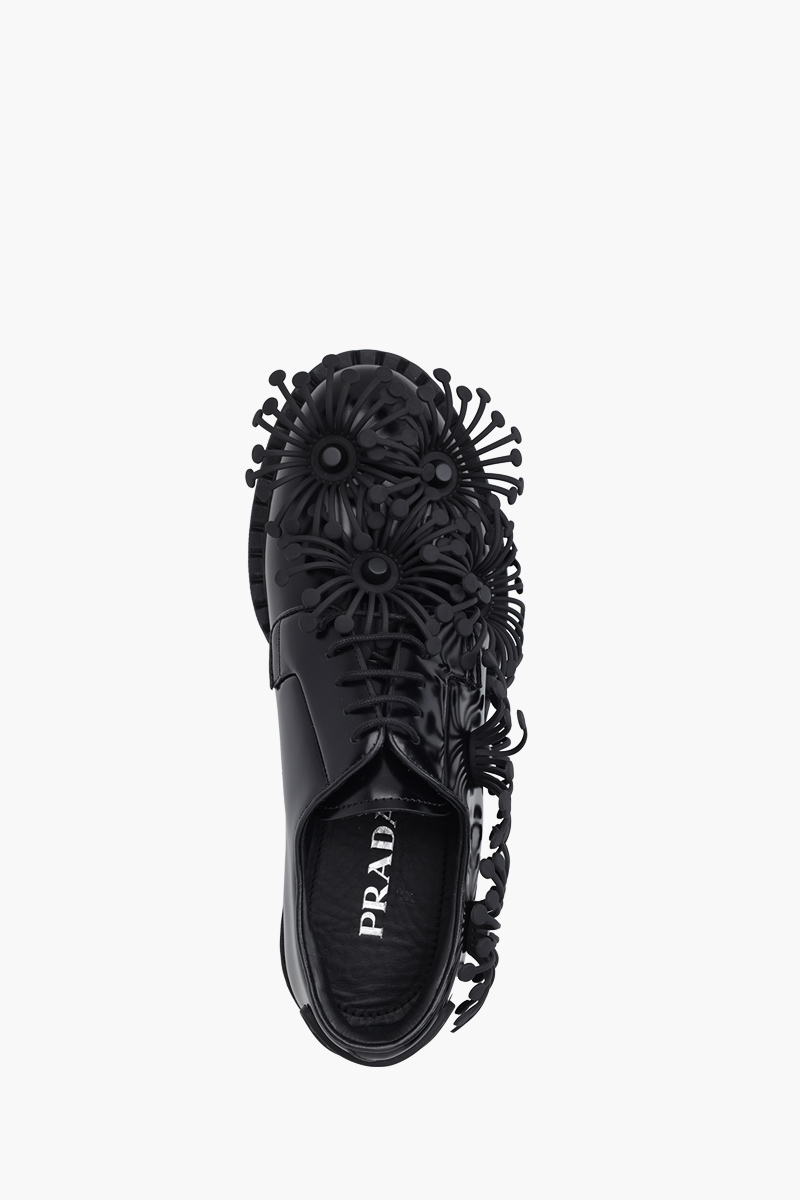 PRADA Women Azalea Flowers Loafers in Black Leather 3