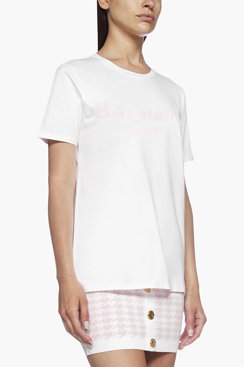 BALMAIN Women Balmain Paris Logo T-Shirt in White/Pink 4