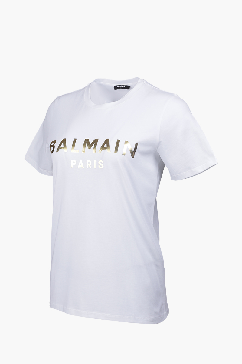 BALMAIN Women Balmain Metallic Bold Logo T-Shirt in White/Gold 2