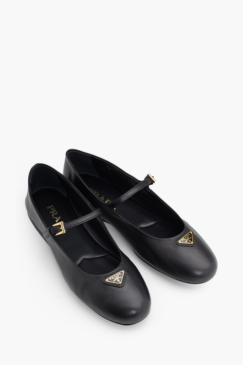 PRADA Enameled Metal Triangle Ballerinas Shoes in Black Nappa Leather 1