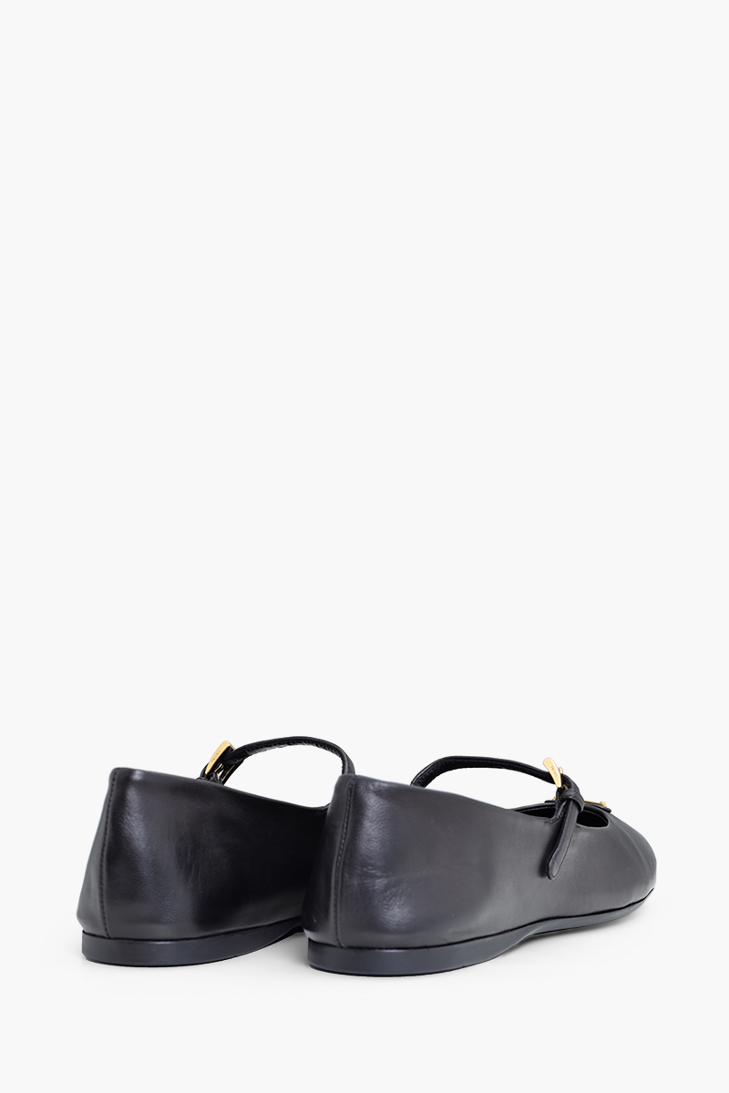 PRADA Enameled Metal Triangle Ballerinas Shoes in Black Nappa Leather 2