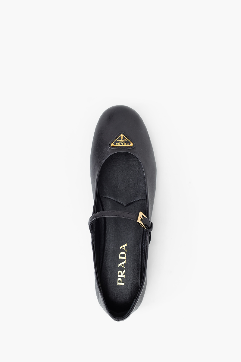 PRADA Enameled Metal Triangle Ballerinas Shoes in Black Nappa Leather 3