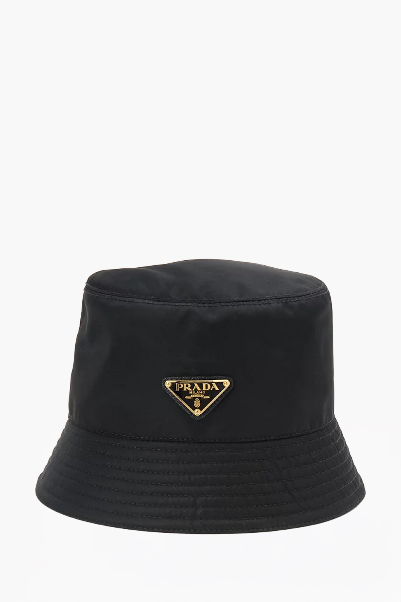 PRADA Triangle Logo Bucket Hat in Black/Gold Re-Nylon 0