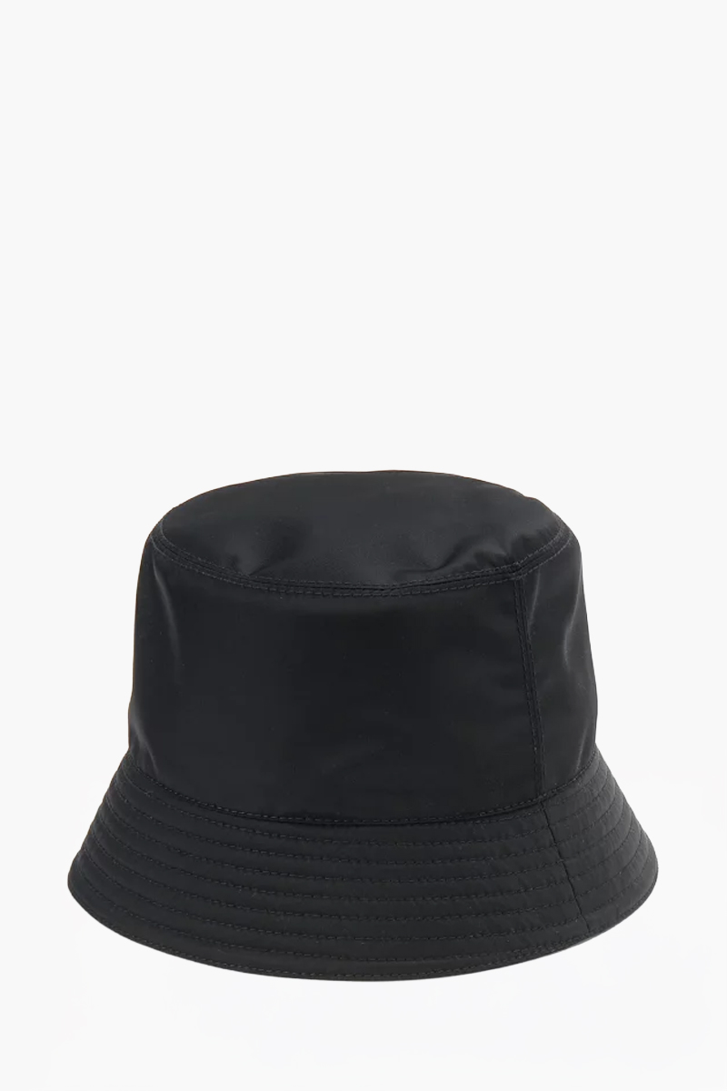 PRADA Triangle Logo Bucket Hat in Black/Gold Re-Nylon 2