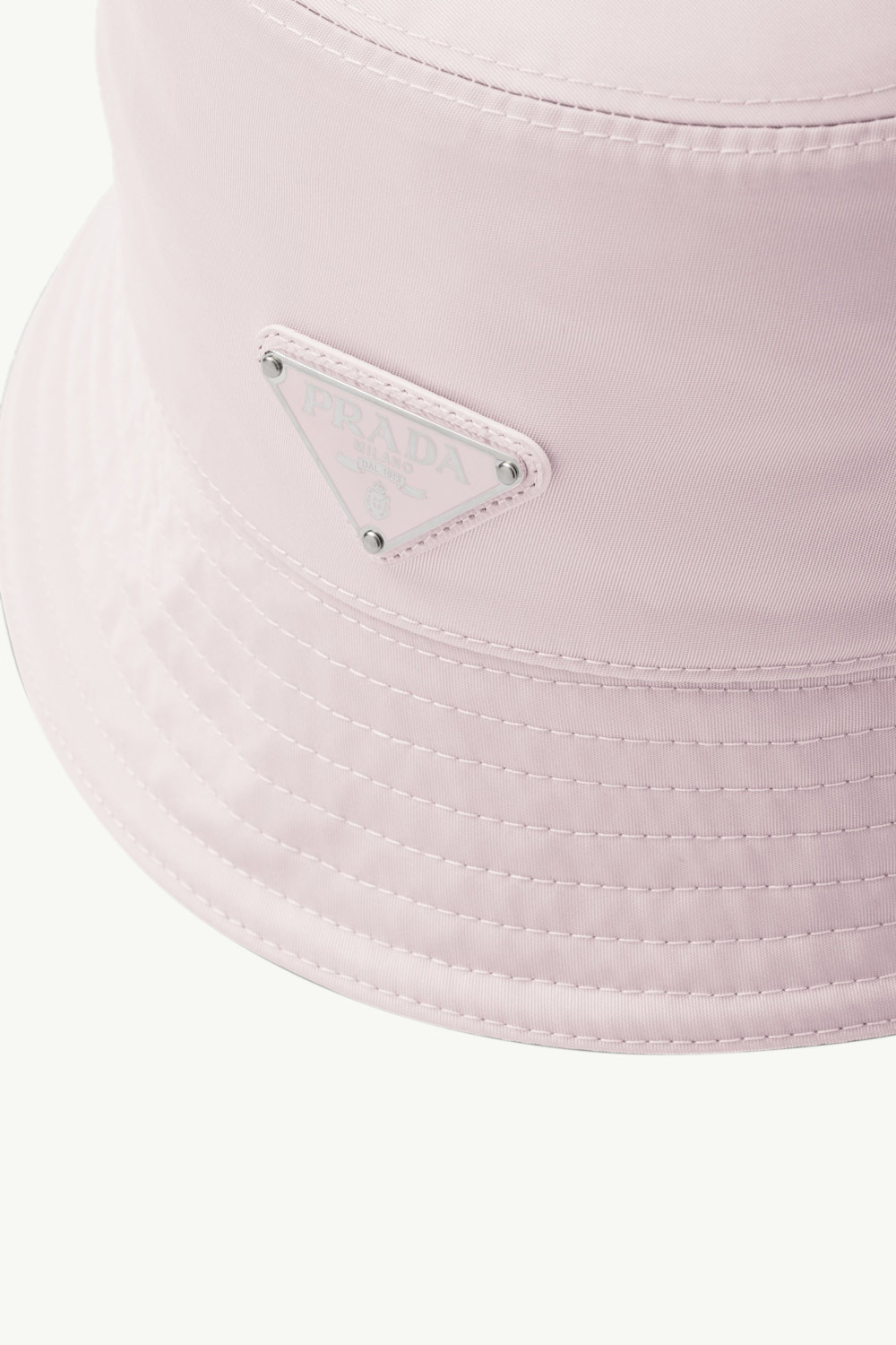 Prada Triangle Logo Bucket Hat in Alabaster Pink Re-Nylon 3