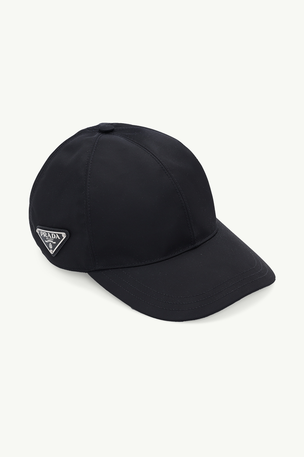 PRADA Triangle Logo Baseball Cap in Black Re-Nylon with Cotton Lining 2