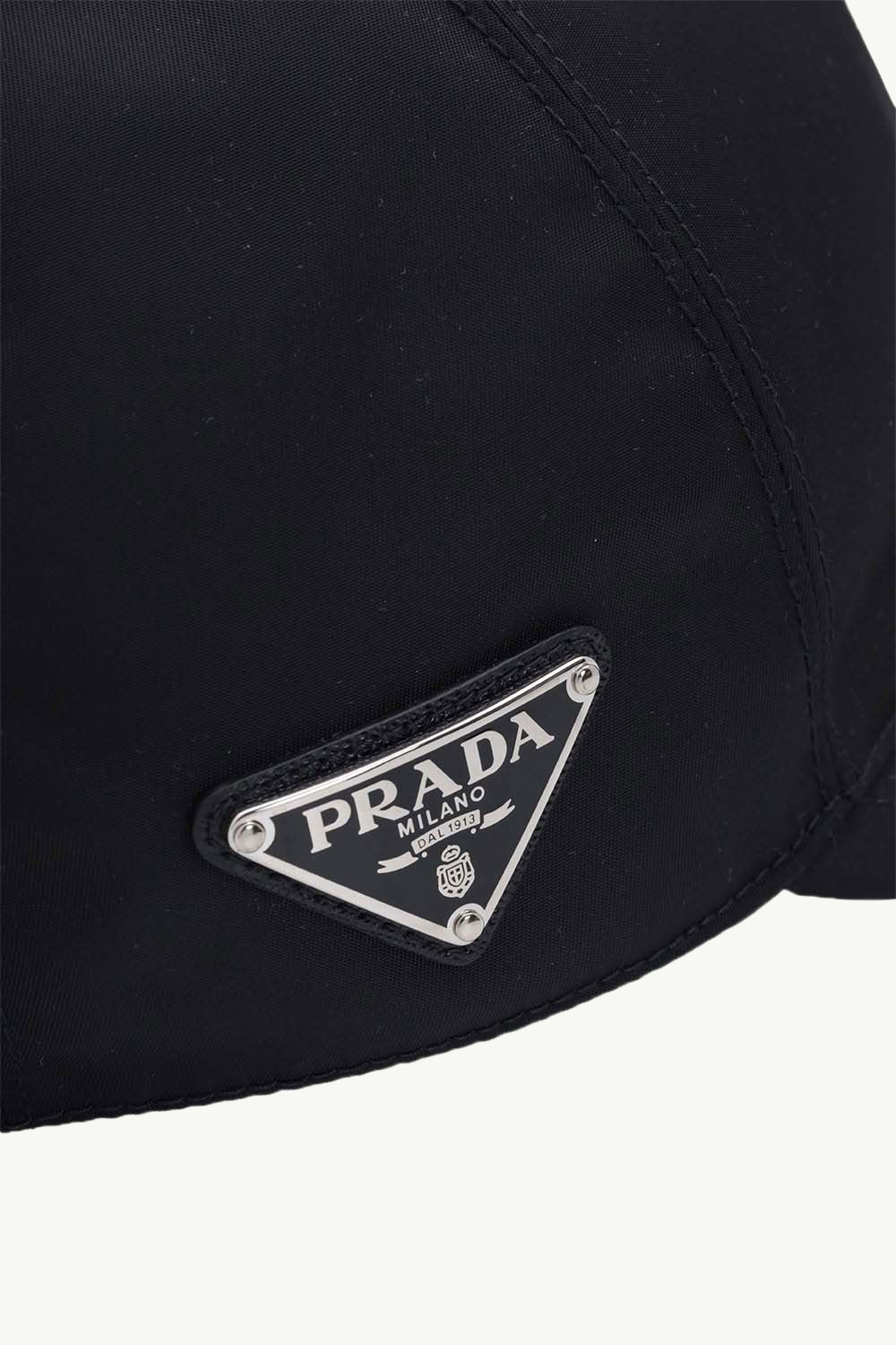 PRADA Triangle Logo Baseball Cap in Black Re-Nylon with Cotton Lining 4