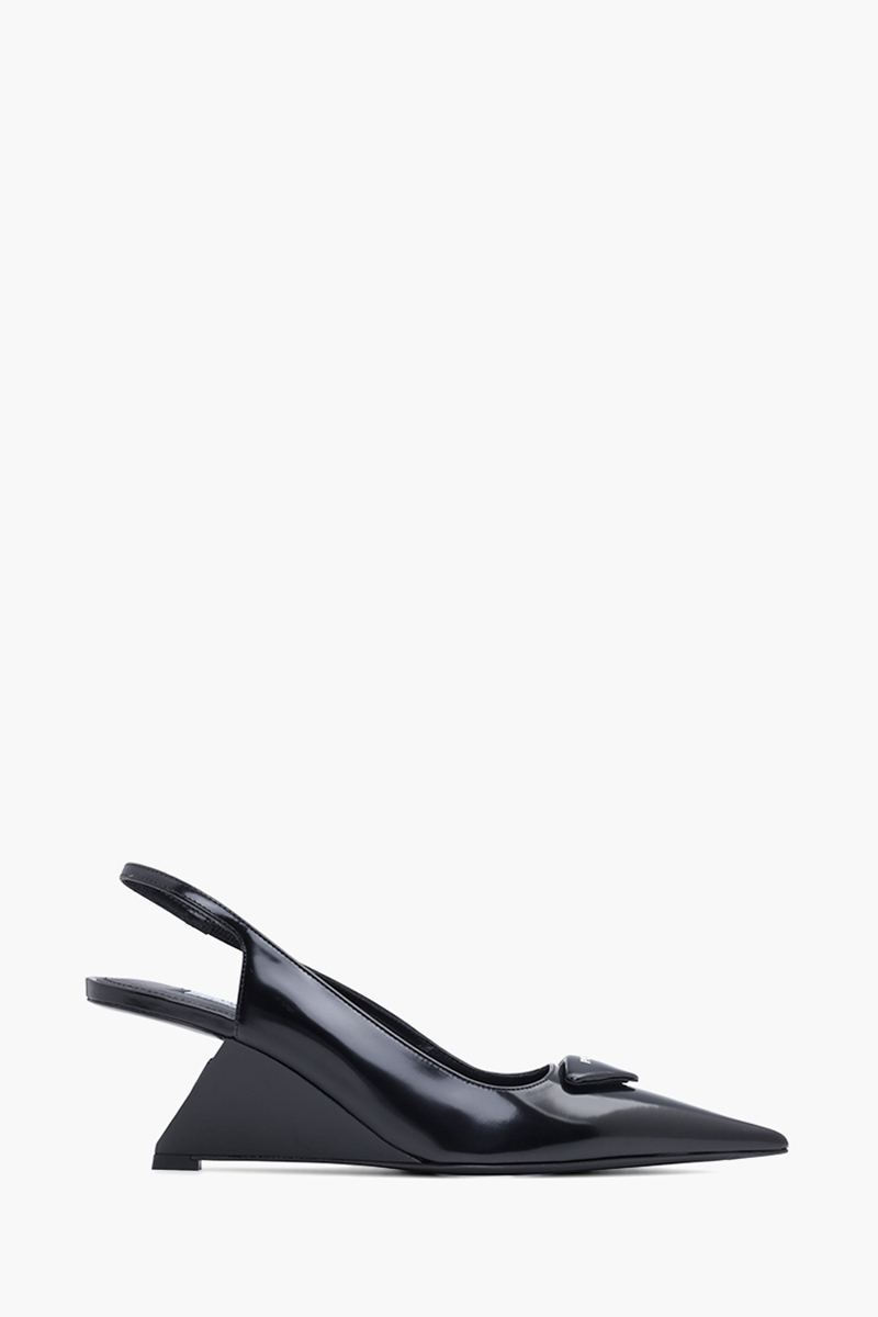 PRADA Triangle Logo Slingback Pumps 65mm in Black Brushed Leather 0