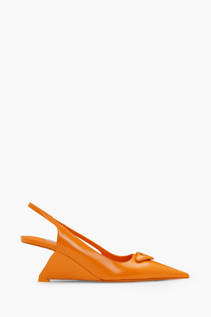 PRADA Triangle Logo Slingback Pumps 65mm in Orange Brushed Leather 0