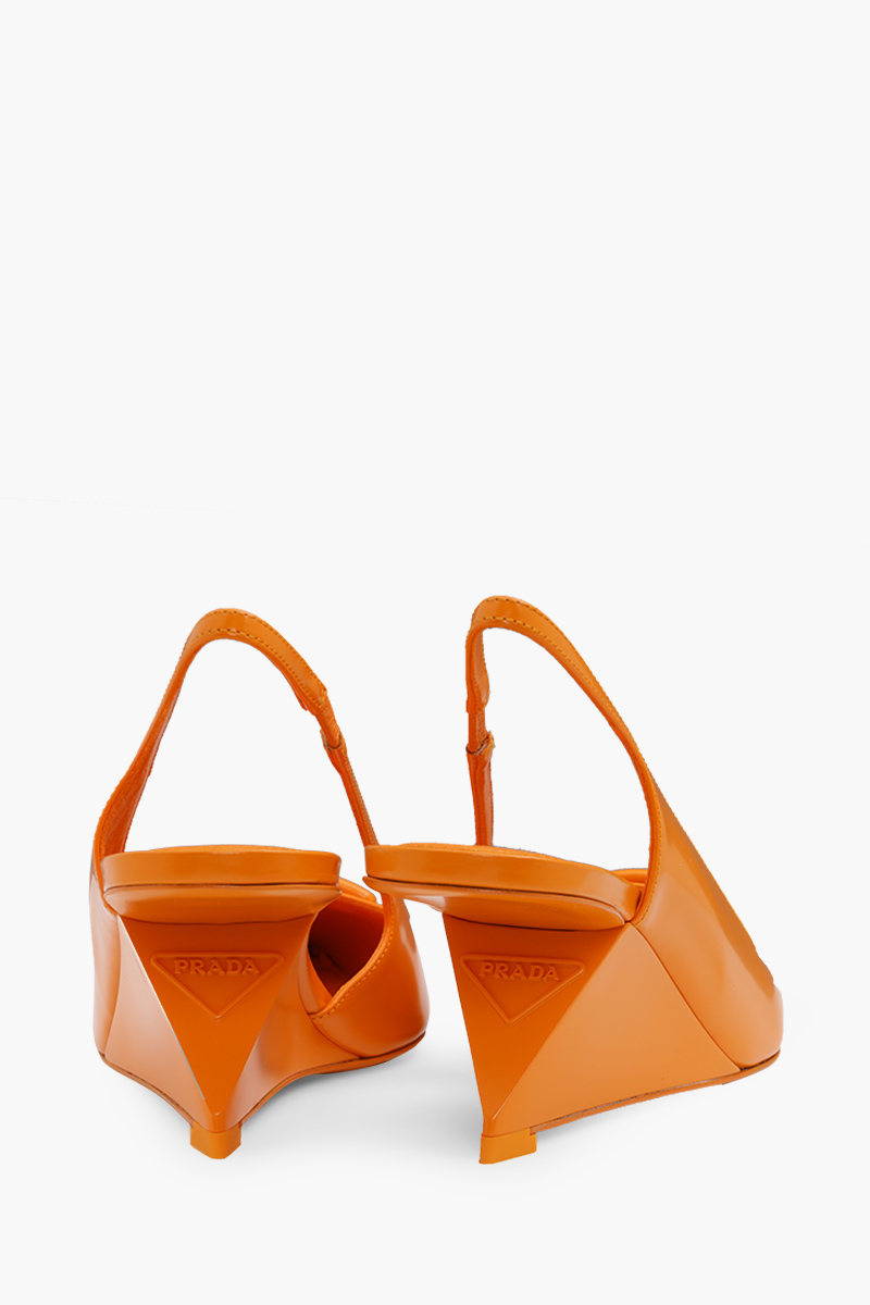 PRADA Triangle Logo Slingback Pumps 65mm in Orange Brushed Leather 2