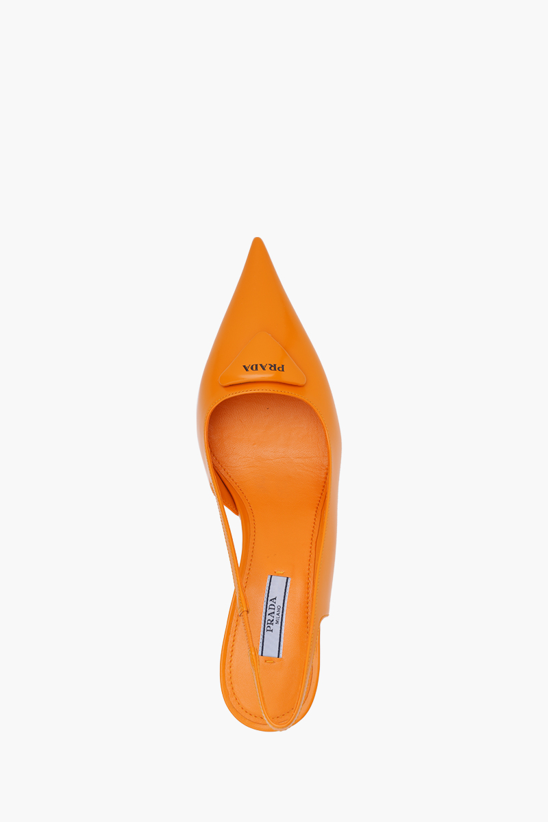 PRADA Triangle Logo Slingback Pumps 65mm in Orange Brushed Leather 3