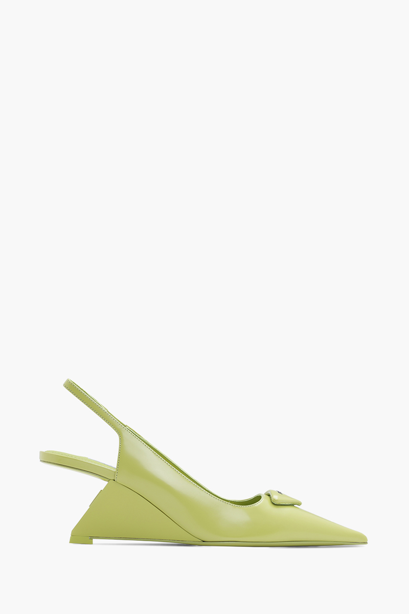 PRADA Triangle Logo Slingback Pumps 65mm in Lime Green Brushed Leather 0