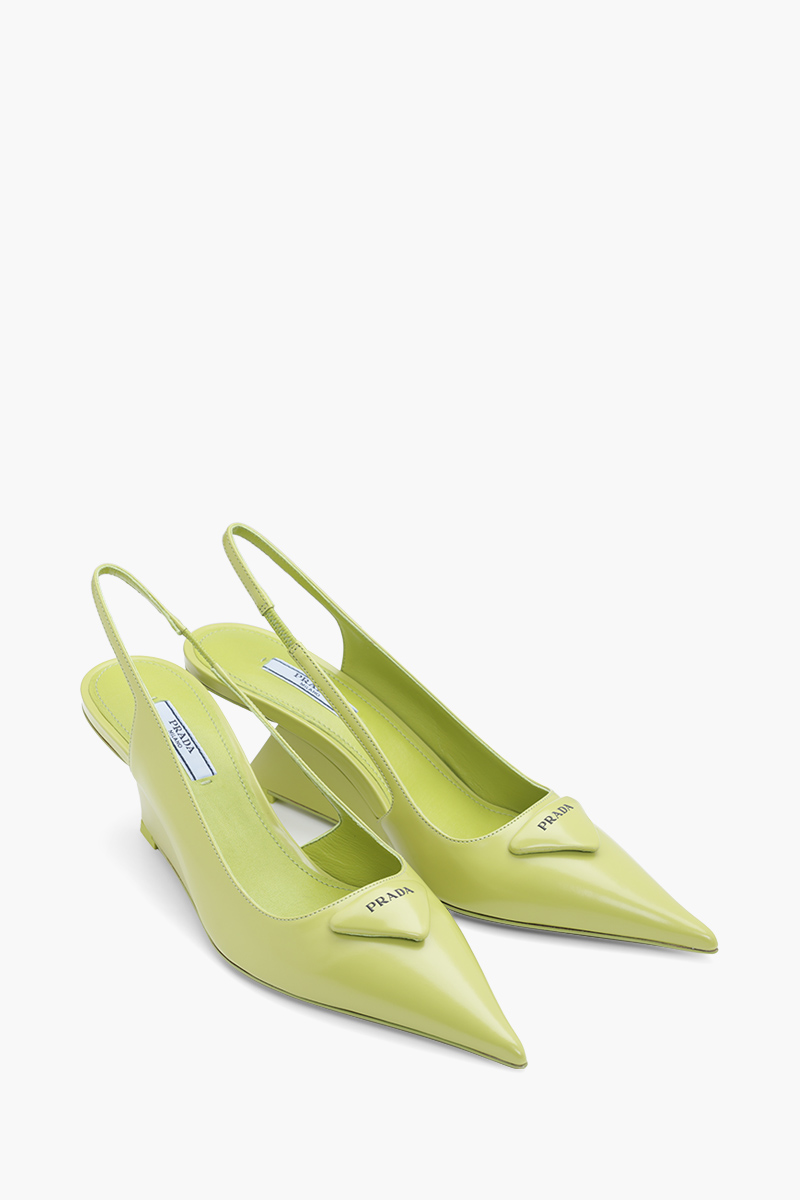 PRADA Triangle Logo Slingback Pumps 65mm in Lime Green Brushed Leather 1