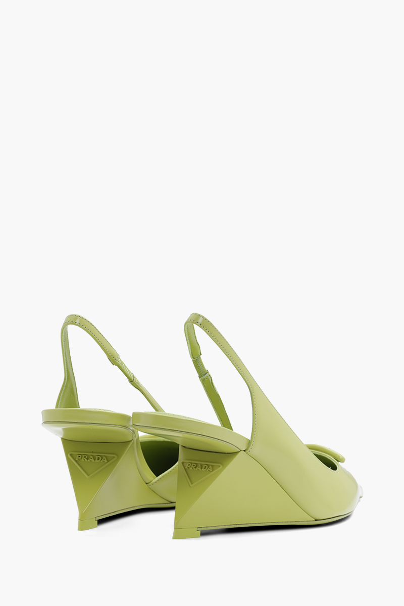 PRADA Triangle Logo Slingback Pumps 65mm in Lime Green Brushed Leather 2