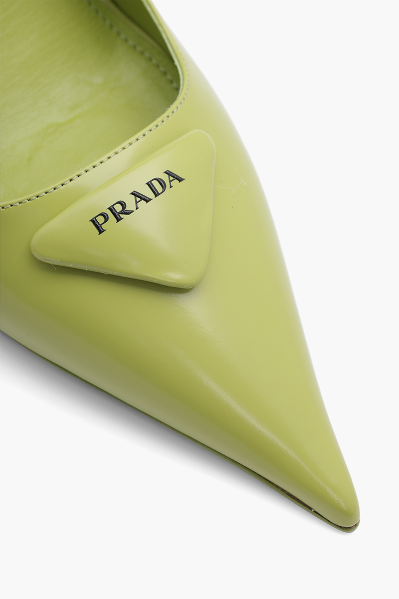 PRADA Triangle Logo Slingback Pumps 65mm in Lime Green Brushed Leather 4