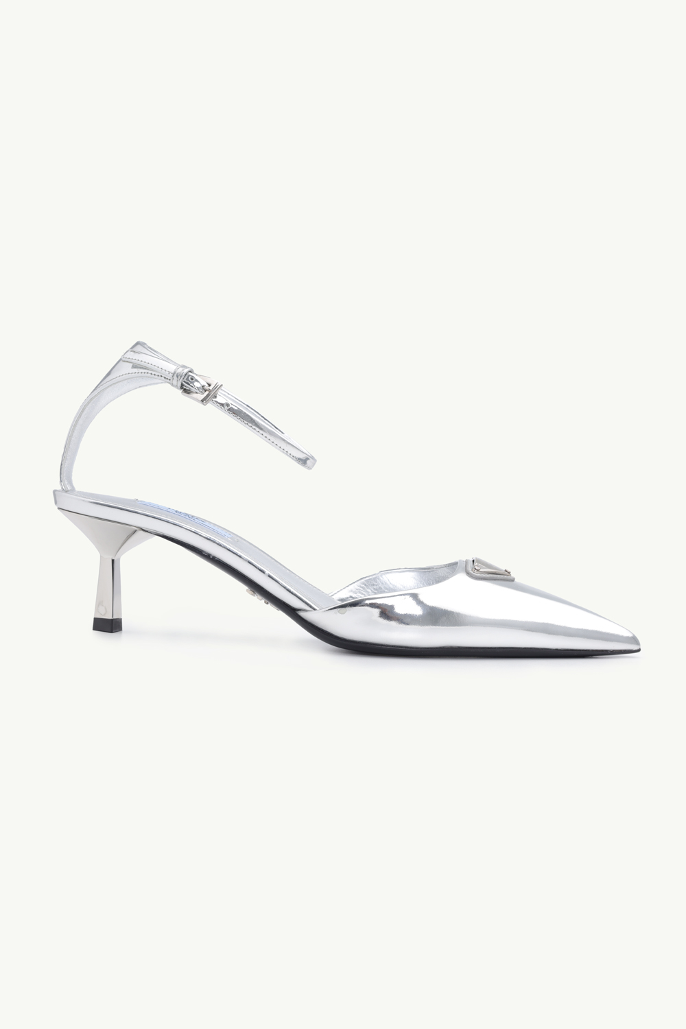 PRADA Women Triangle Logo Slingback 65mm in Silver Laminated Leather 0