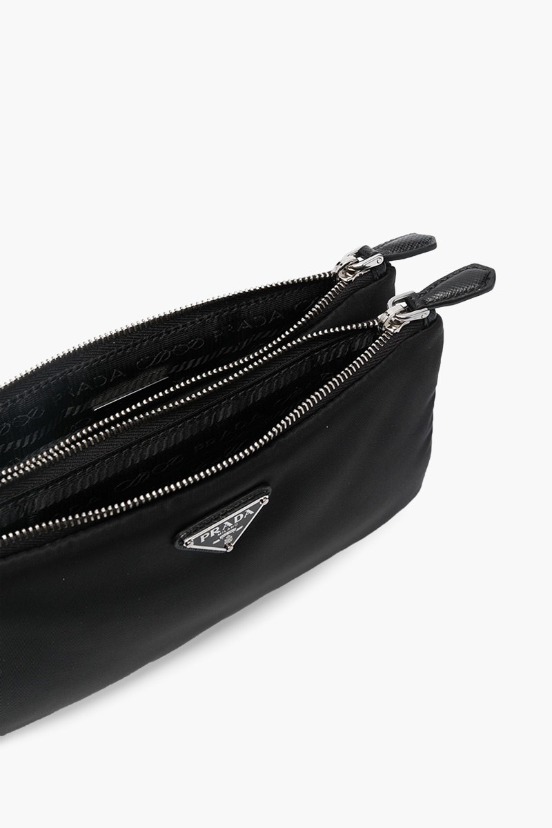 PRADA Re-Nylon Partitioned Zip Clutch in Black with Wrist Strap 3