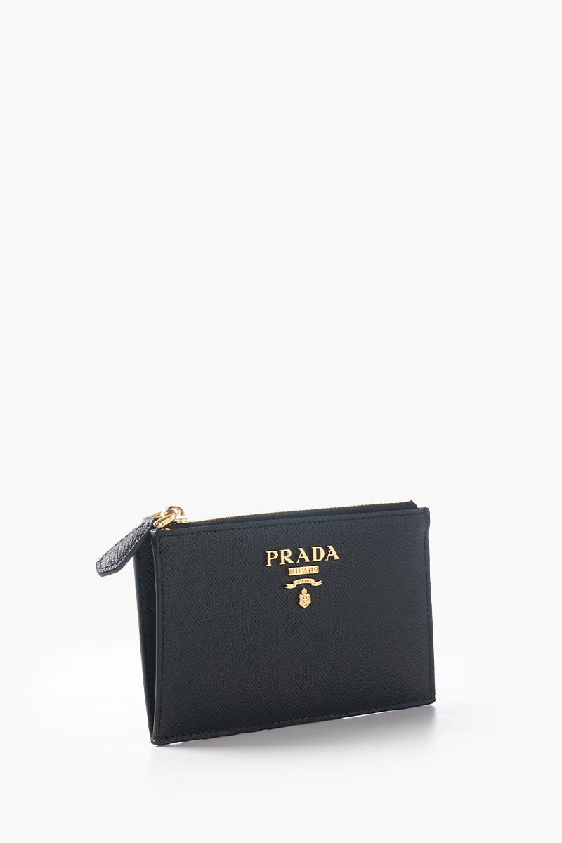 PRADA Logo Plaque Card Holder in Black Saffiano Leather 1