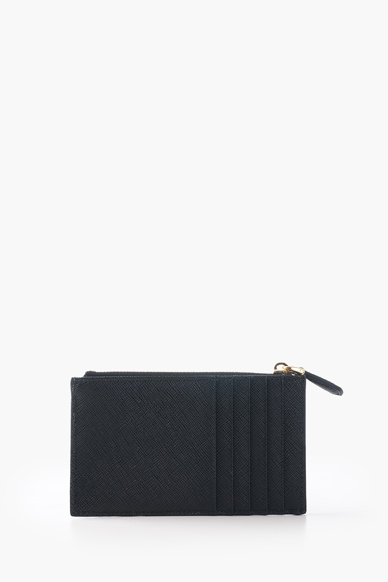PRADA Logo Plaque Card Holder in Black Saffiano Leather 2