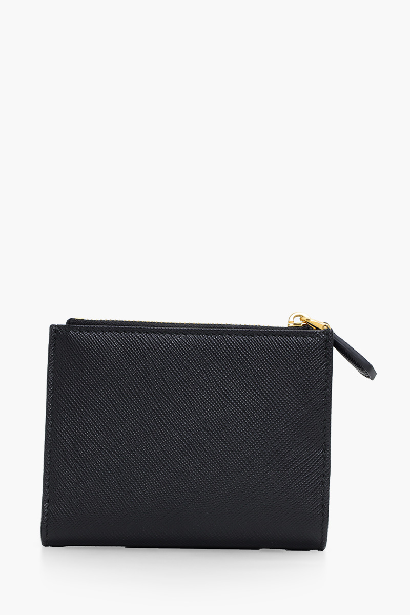 PRADA Small Triangle Logo Flap Wallet in Black Saffiano Leather with Zipped Coin 1
