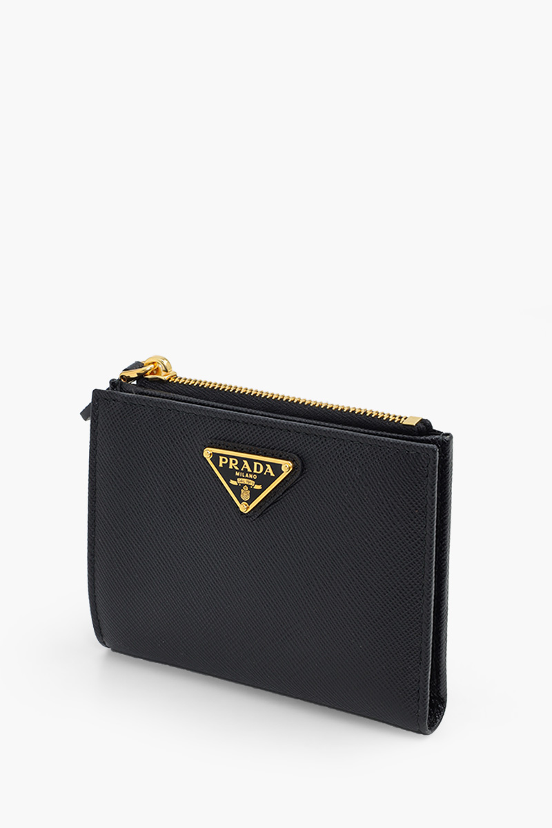 PRADA Small Triangle Logo Flap Wallet in Black Saffiano Leather with Zipped Coin 2