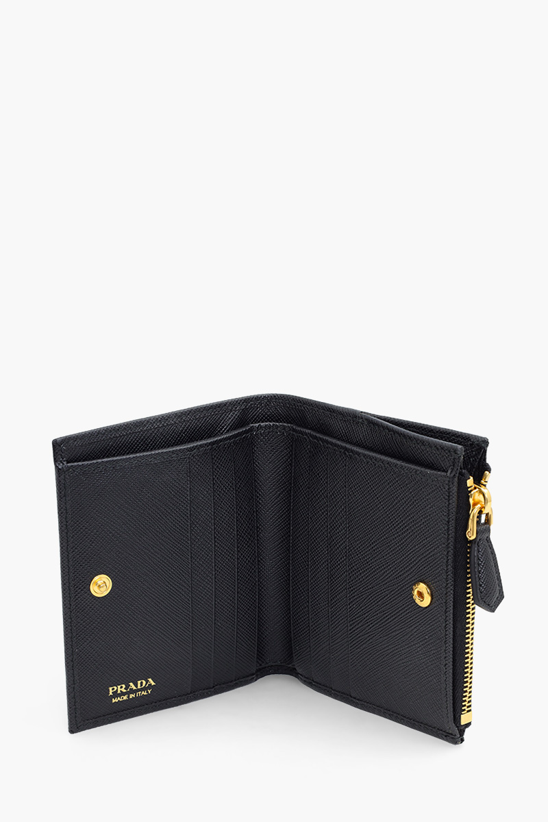 PRADA Small Triangle Logo Flap Wallet in Black Saffiano Leather with Zipped Coin 3