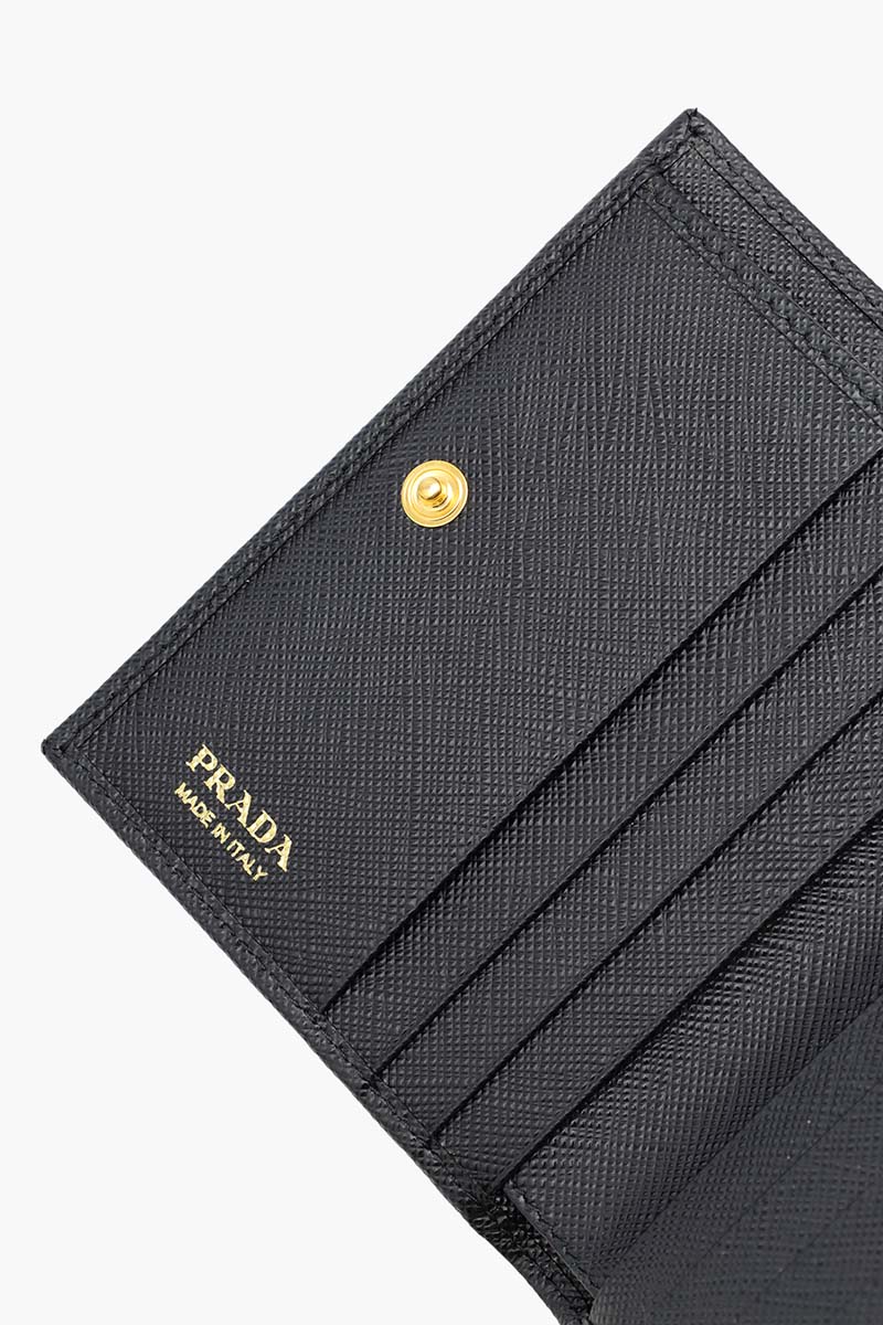PRADA Small Triangle Logo Flap Wallet in Black Saffiano Leather with Zipped Coin 4
