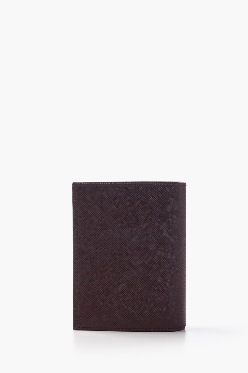PRADA Small Triangle Logo Flap Wallet in Bordeaux Saffiano Leather 2