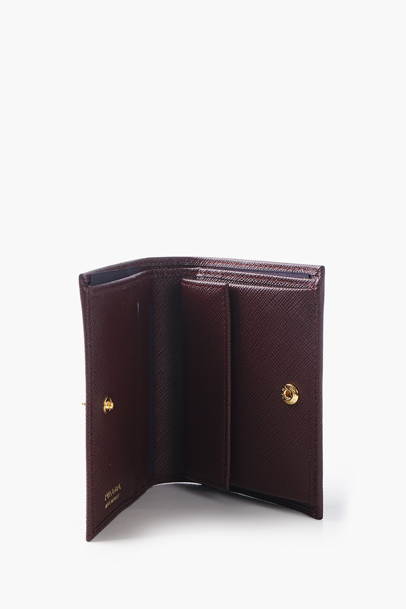 PRADA Small Triangle Logo Flap Wallet in Bordeaux Saffiano Leather 3