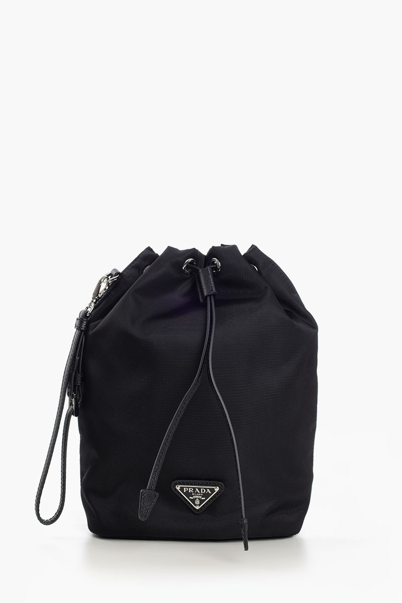 PRADA Triangle Logo Pouch in Black Re-Nylon 0