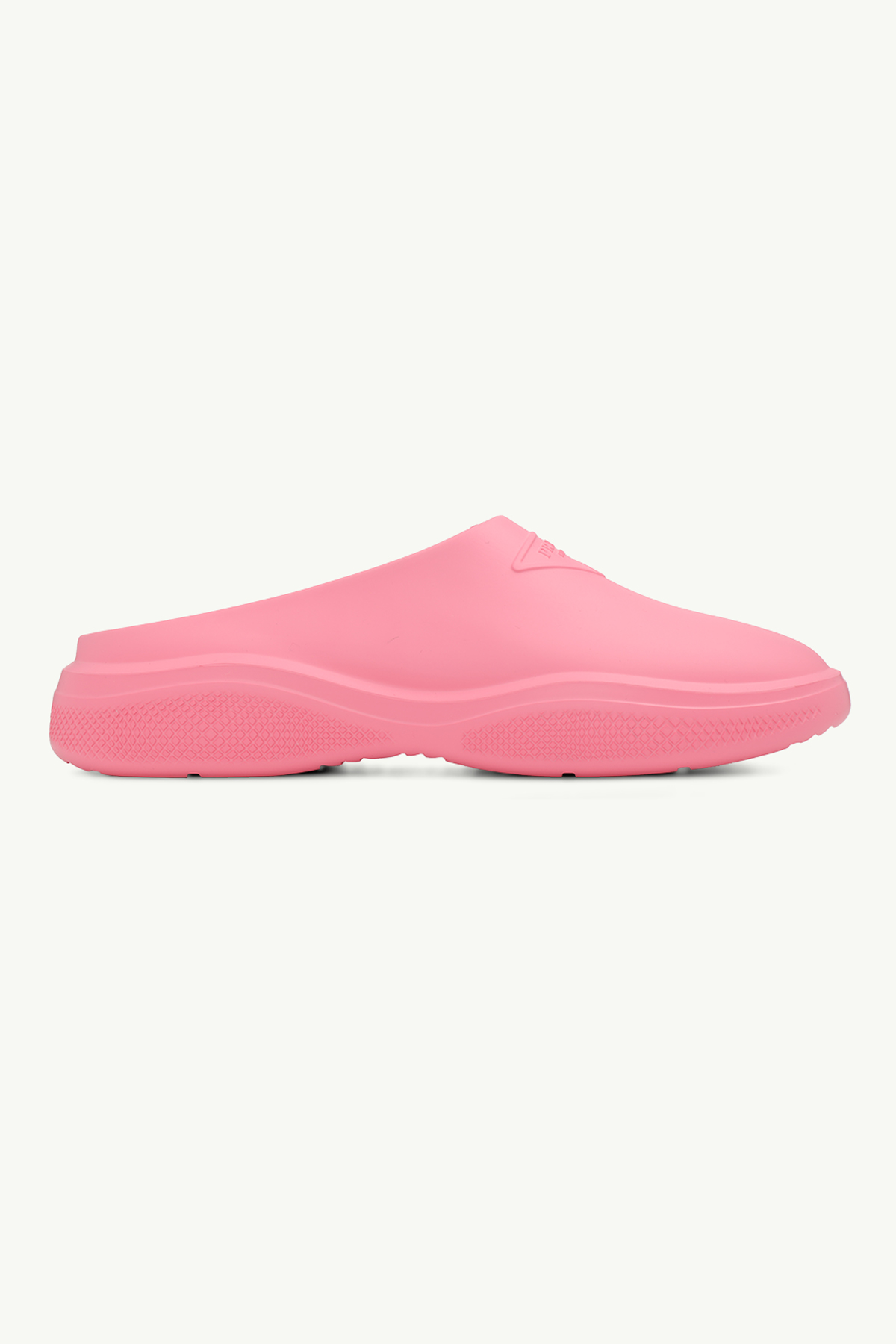 PRADA Women Embossed Triangle Logo Foam Rubber Mules in Begonia Pink 0