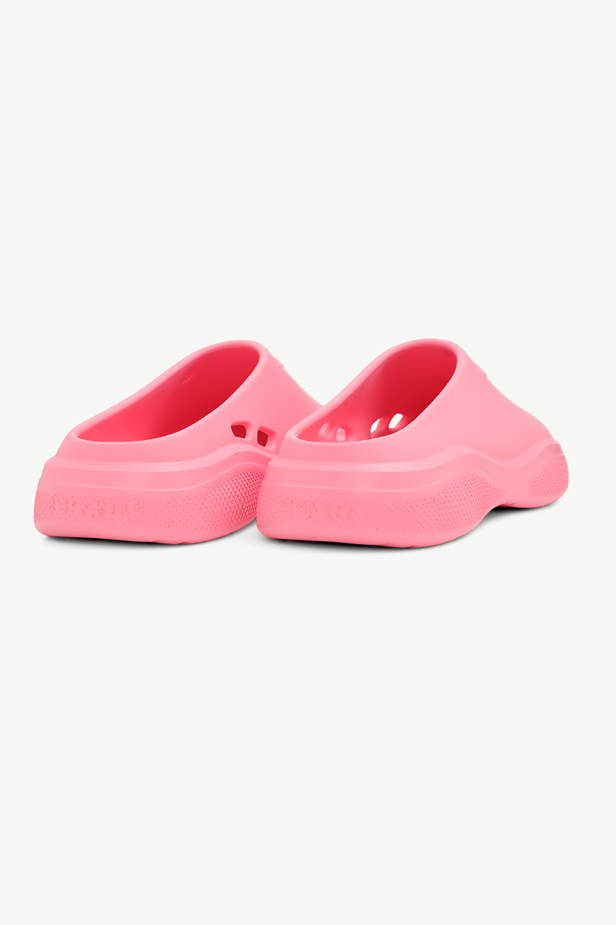 PRADA Women Embossed Triangle Logo Foam Rubber Mules in Begonia Pink 2