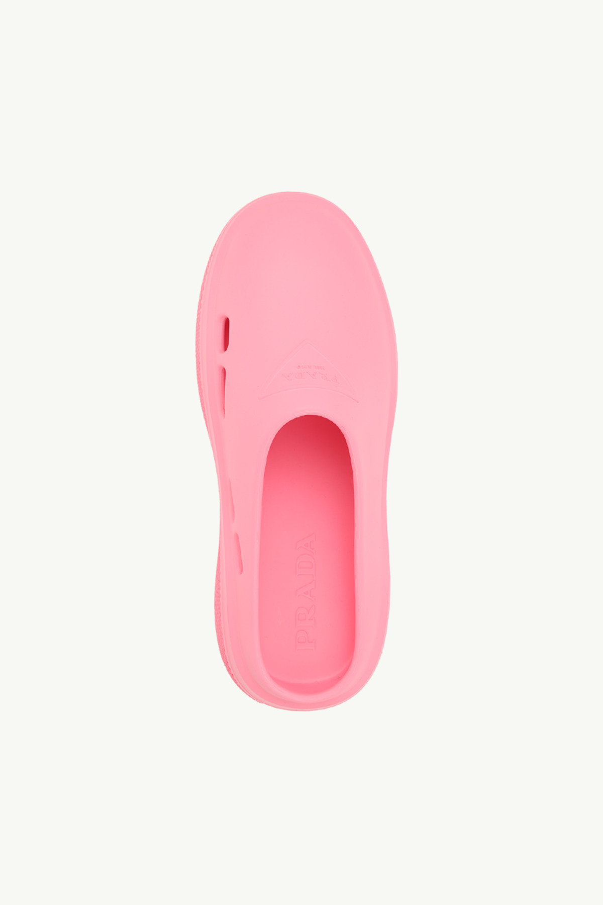 PRADA Women Embossed Triangle Logo Foam Rubber Mules in Begonia Pink 3