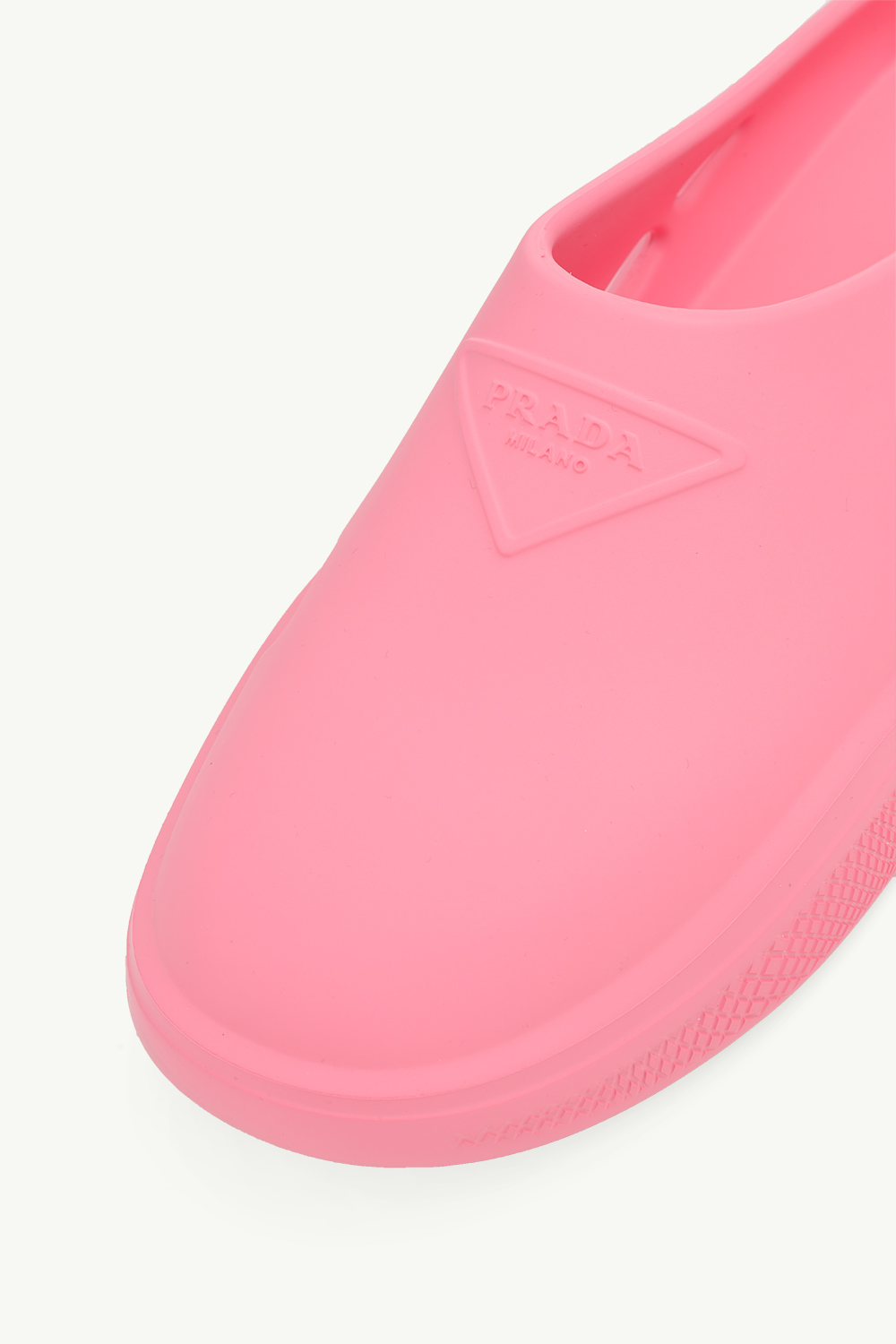 PRADA Women Embossed Triangle Logo Foam Rubber Mules in Begonia Pink 4