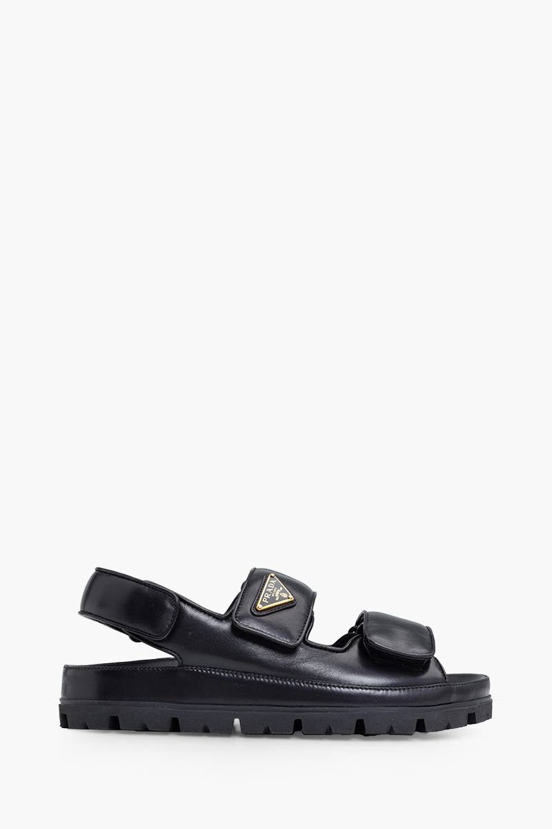 PRADA Women Logo Plaque Quilted Sandals in Black Nappa Leather 0