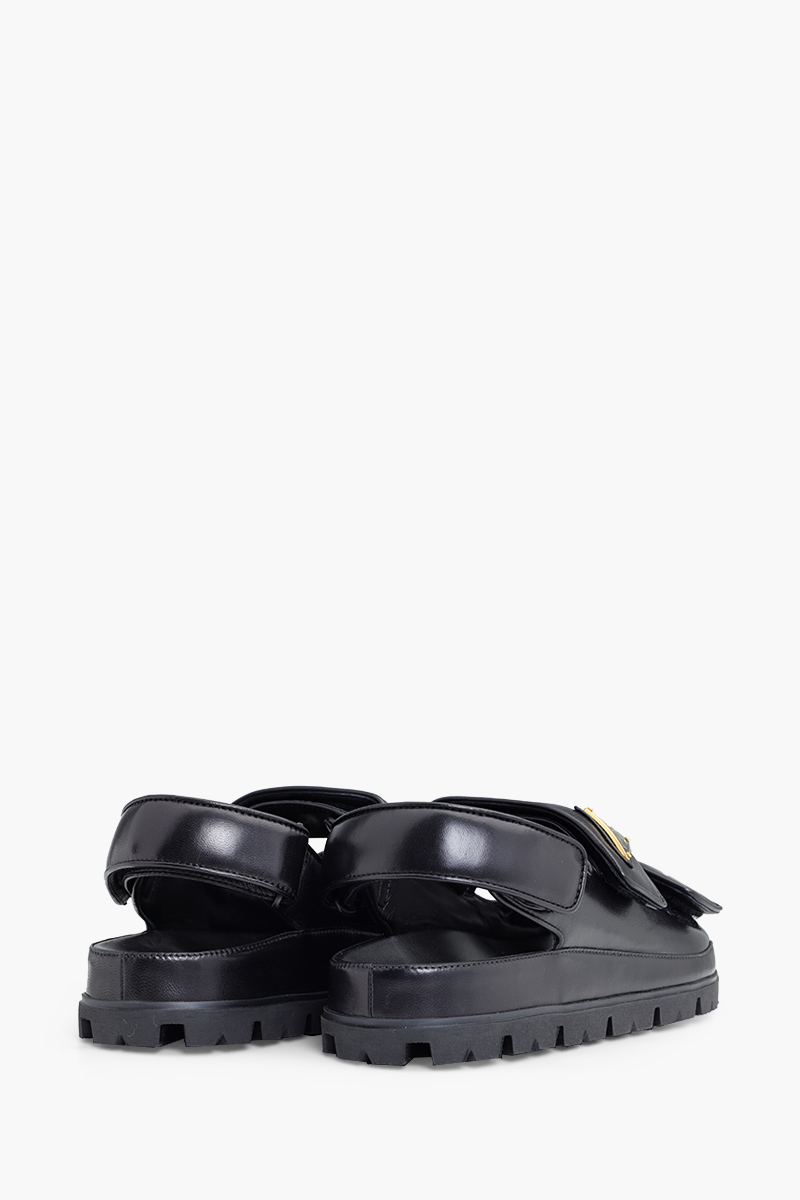 PRADA Women Logo Plaque Quilted Sandals in Black Nappa Leather 2