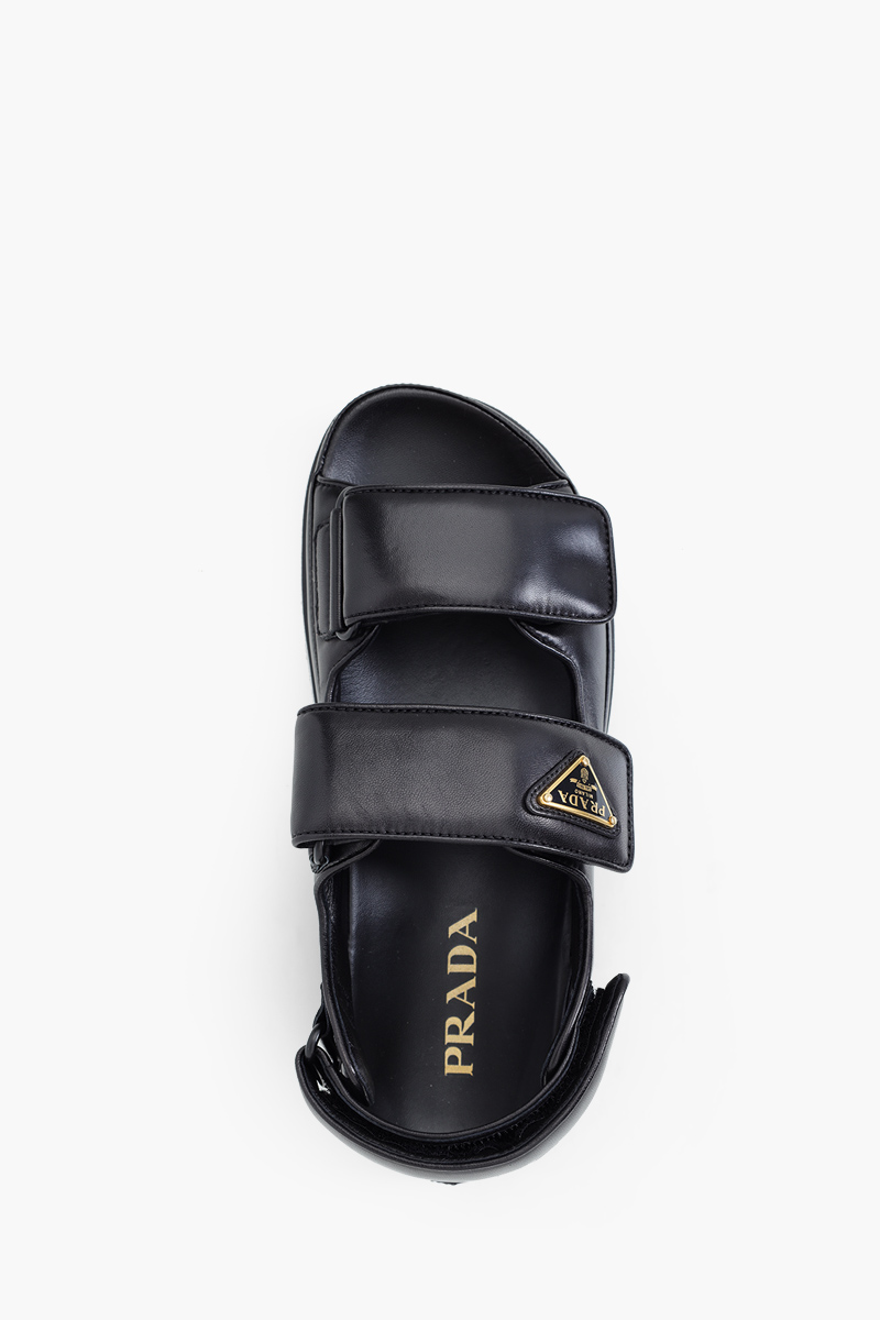 PRADA Women Logo Plaque Quilted Sandals in Black Nappa Leather 3