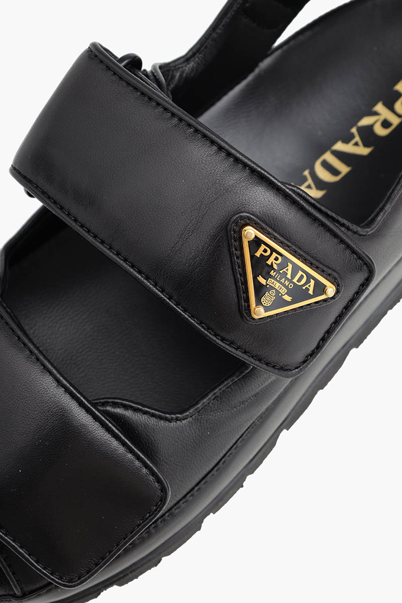 PRADA Women Logo Plaque Quilted Sandals in Black Nappa Leather 4