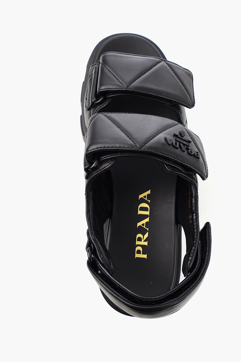 PRADA Women Triangle Logo Quilted Sandals in Black Leather 3