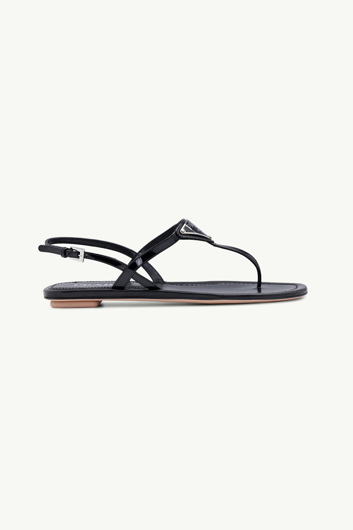 PRADA Thong Sandals in Black Patent with Triangle Logo 0