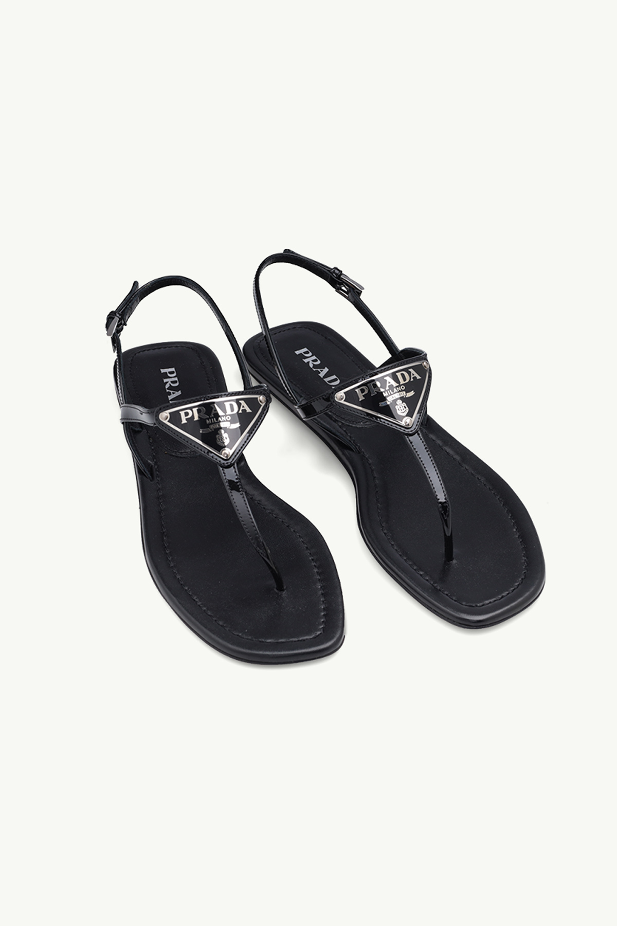 PRADA Thong Sandals in Black Patent with Triangle Logo 1